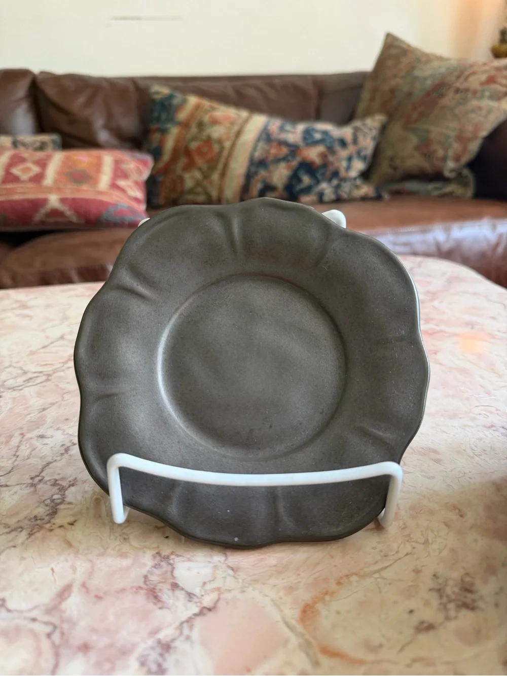 Anthropologie Matte Black Scalloped Ceramic Place Setting - 4 Piece